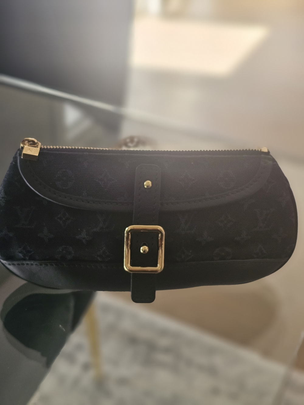 Louis Vuitton Dark Navy Monogram Pouch with Gold Buckle